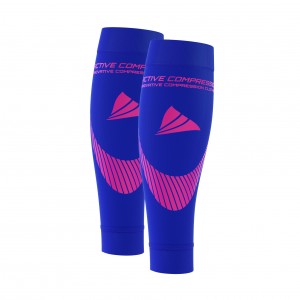 PERFORMANCE CALF SLEEVES – extra strong - blau/pink